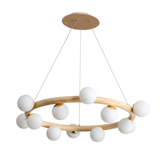 Modern Minimalist Natural Wood Round Chandelier - Stylish Light Fixture For Living Room Ceiling