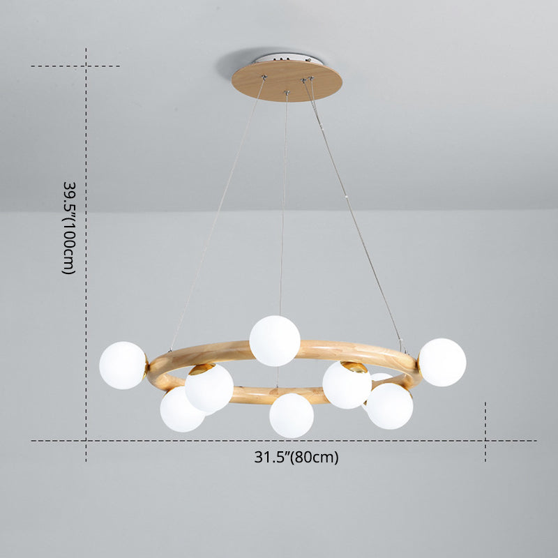 Modern Minimalist Natural Wood Round Chandelier - Stylish Light Fixture For Living Room Ceiling