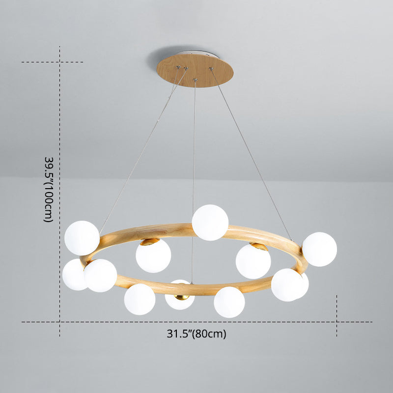 Modern Minimalist Natural Wood Round Chandelier - Stylish Light Fixture For Living Room Ceiling