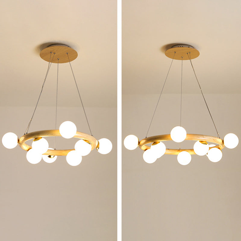 Modern Minimalist Natural Wood Round Chandelier - Stylish Light Fixture For Living Room Ceiling