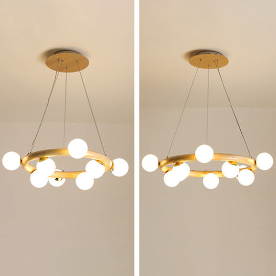 Modern Minimalist Natural Wood Round Chandelier - Stylish Light Fixture For Living Room Ceiling