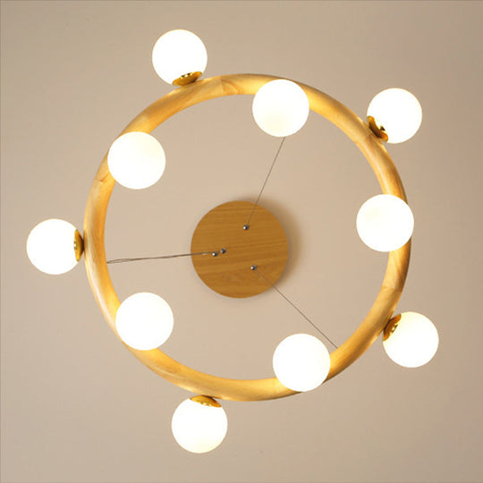 Modern Minimalist Natural Wood Round Chandelier - Stylish Light Fixture For Living Room Ceiling