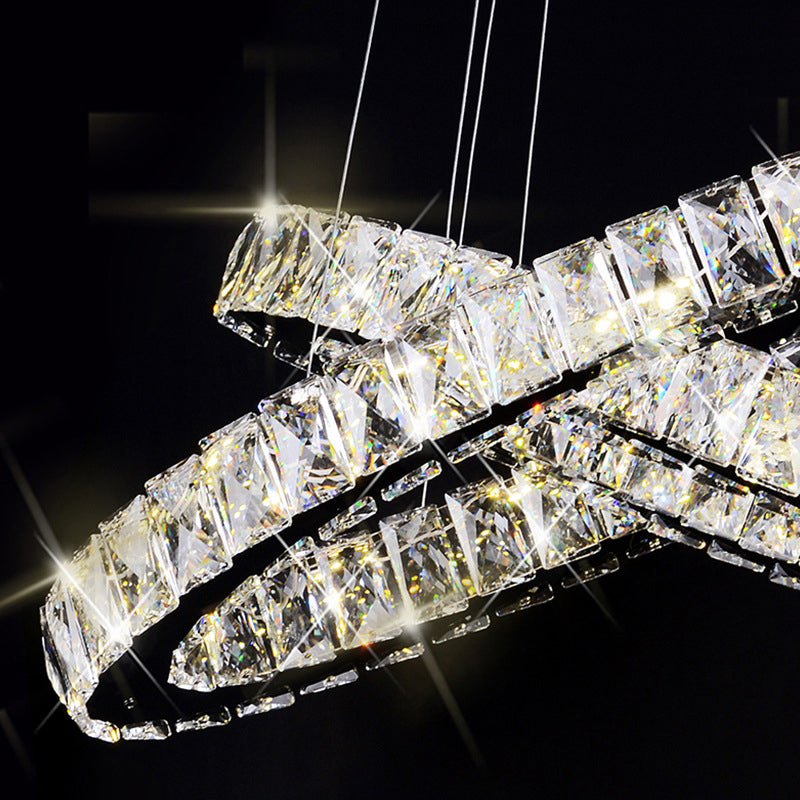 Modern Led Crystal Pendant Lamp: 2-Tier Circular Carousel Design Minimalistic Prismatic Ideal For