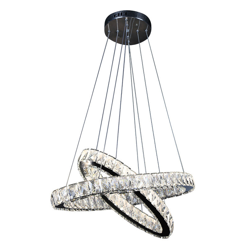 Modern Led Crystal Pendant Lamp: 2-Tier Circular Carousel Design Minimalistic Prismatic Ideal For