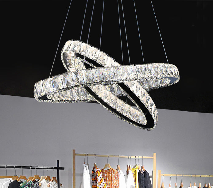 Modern Led Crystal Pendant Lamp: 2-Tier Circular Carousel Design Minimalistic Prismatic Ideal For