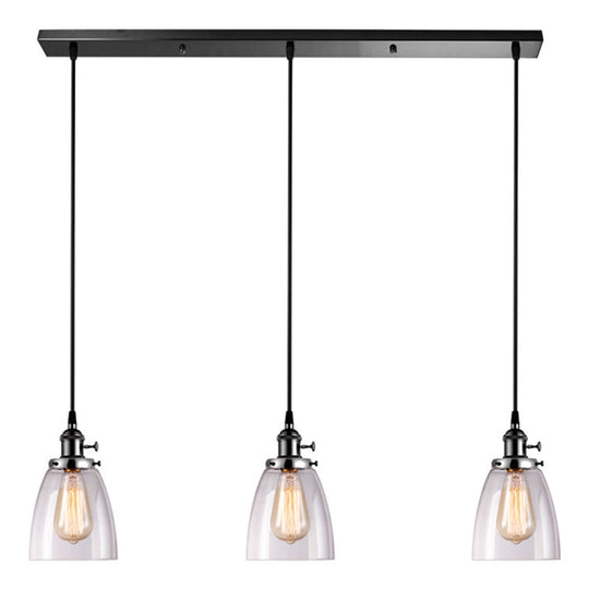 Industrial Glass Pendant Lights For Bar - 3 Tapered Pendants On Hanging Cord