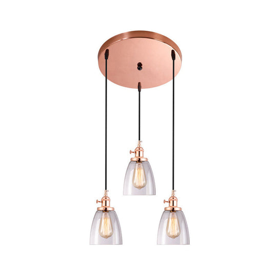 Industrial Glass Pendant Lights For Bar - 3 Tapered Pendants On Hanging Cord Rose Gold / Round