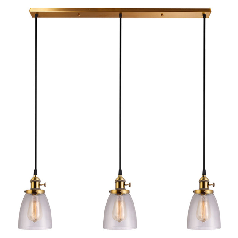 Industrial Glass Pendant Lights For Bar - 3 Tapered Pendants On Hanging Cord