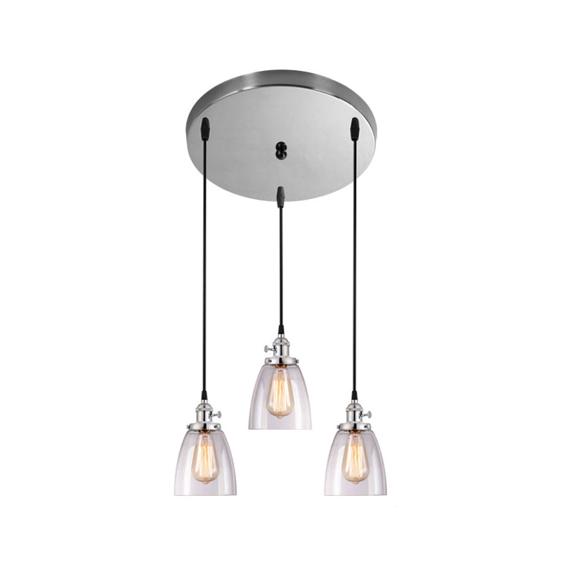 Industrial Glass Pendant Lights For Bar - 3 Tapered Pendants On Hanging Cord