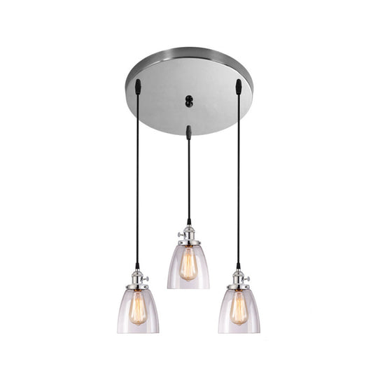 Industrial Glass Pendant Lights For Bar - 3 Tapered Pendants On Hanging Cord Chrome / Round