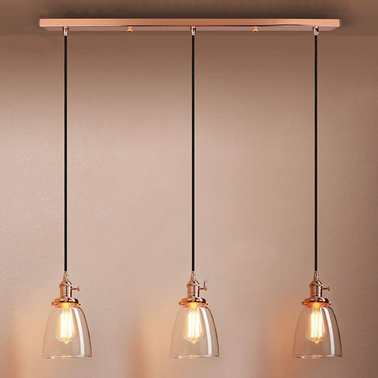 Industrial Glass Pendant Lights For Bar - 3 Tapered Pendants On Hanging Cord