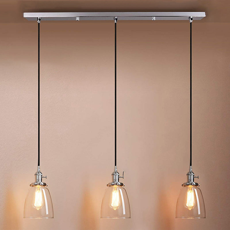 Industrial Glass Pendant Lights For Bar - 3 Tapered Pendants On Hanging Cord