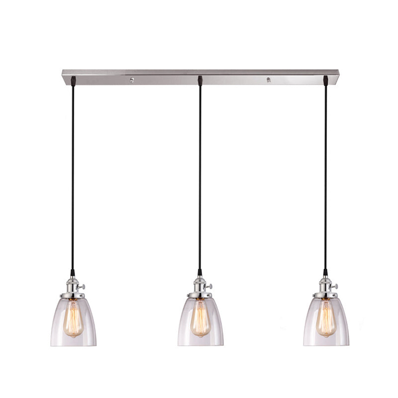 Industrial Glass Pendant Lights For Bar - 3 Tapered Pendants On Hanging Cord