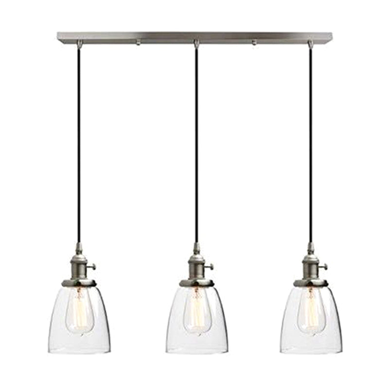 Industrial Glass Pendant Lights For Bar - 3 Tapered Pendants On Hanging Cord