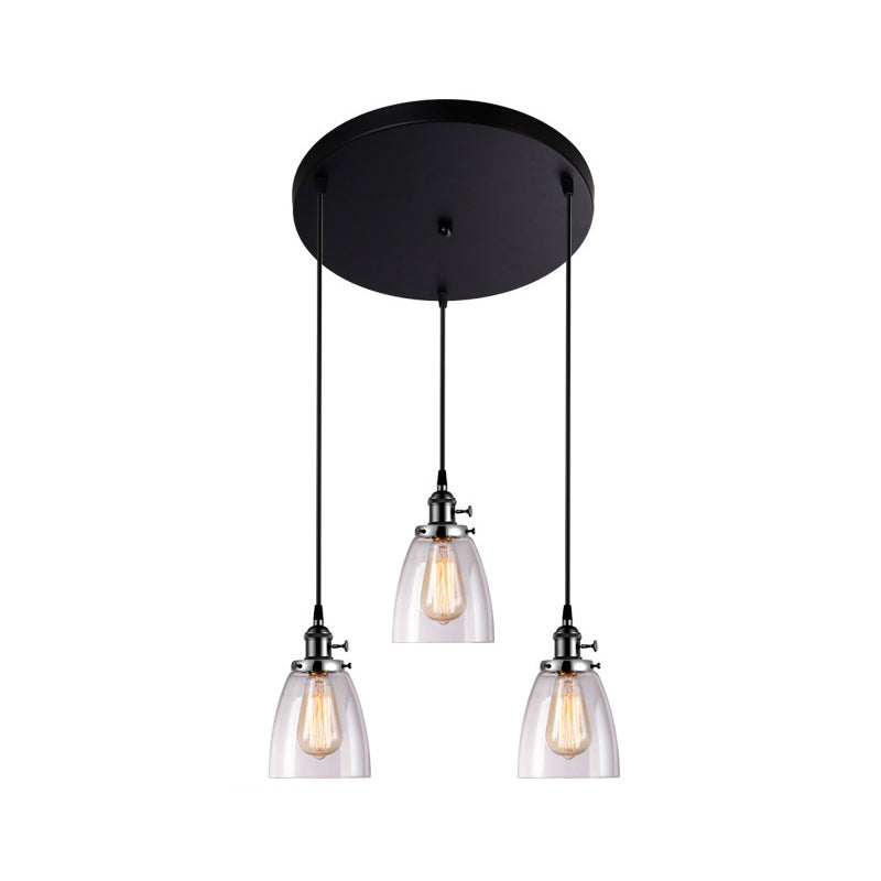 Industrial Glass Pendant Lights For Bar - 3 Tapered Pendants On Hanging Cord