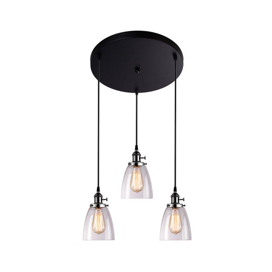 Industrial Glass Pendant Lights For Bar - 3 Tapered Pendants On Hanging Cord Black / Round