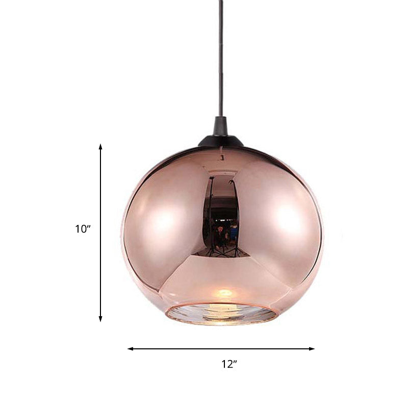 Copper Sphere Pendant Light - Modern 1 Head 8/12 Wide Mirror Glass Hanging Lamp Kit For Bar