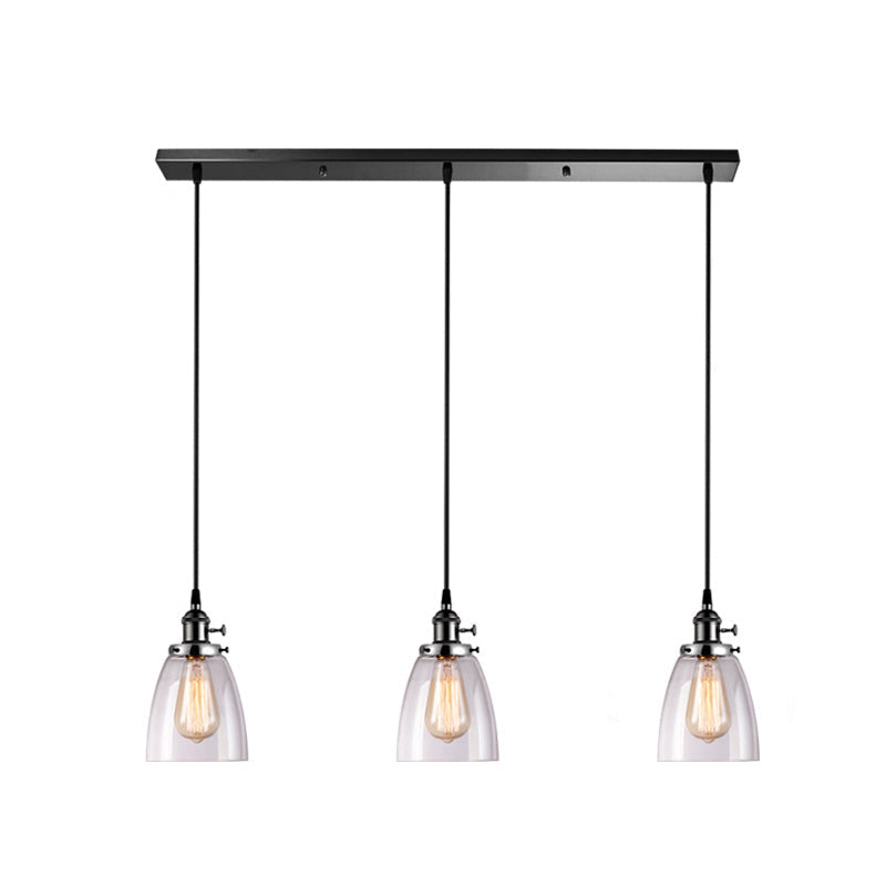 Industrial Glass Pendant Lights For Bar - 3 Tapered Pendants On Hanging Cord