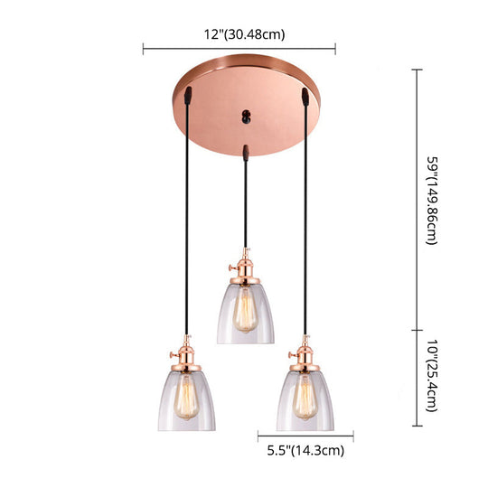 Industrial Glass Pendant Lights For Bar - 3 Tapered Pendants On Hanging Cord