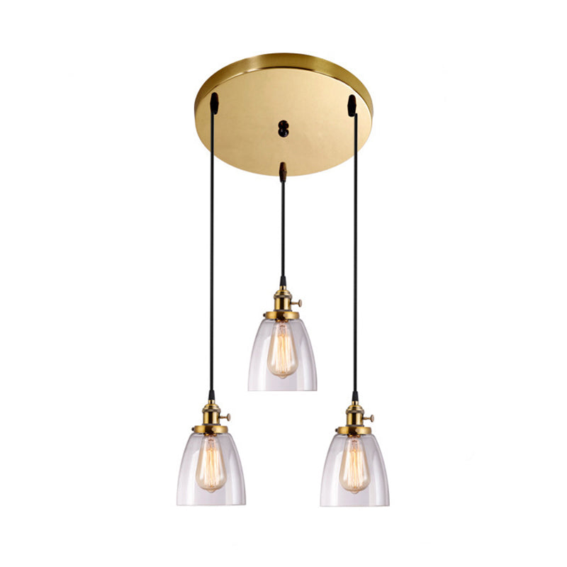 Industrial Glass Pendant Lights For Bar - 3 Tapered Pendants On Hanging Cord