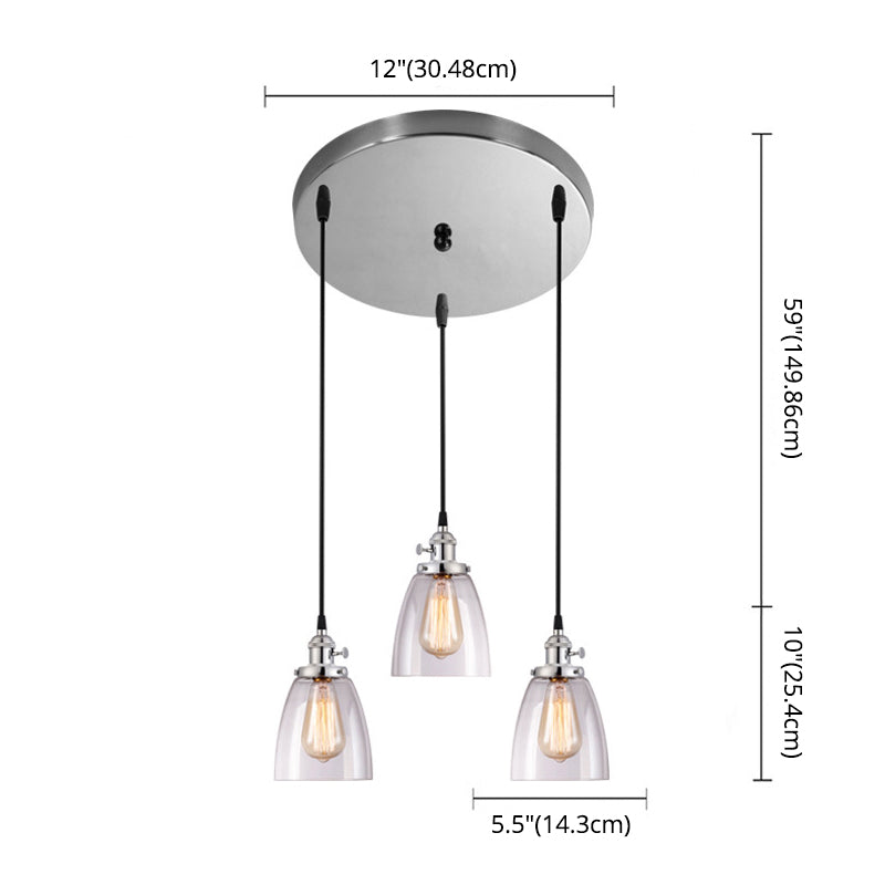 Industrial Glass Pendant Lights For Bar - 3 Tapered Pendants On Hanging Cord