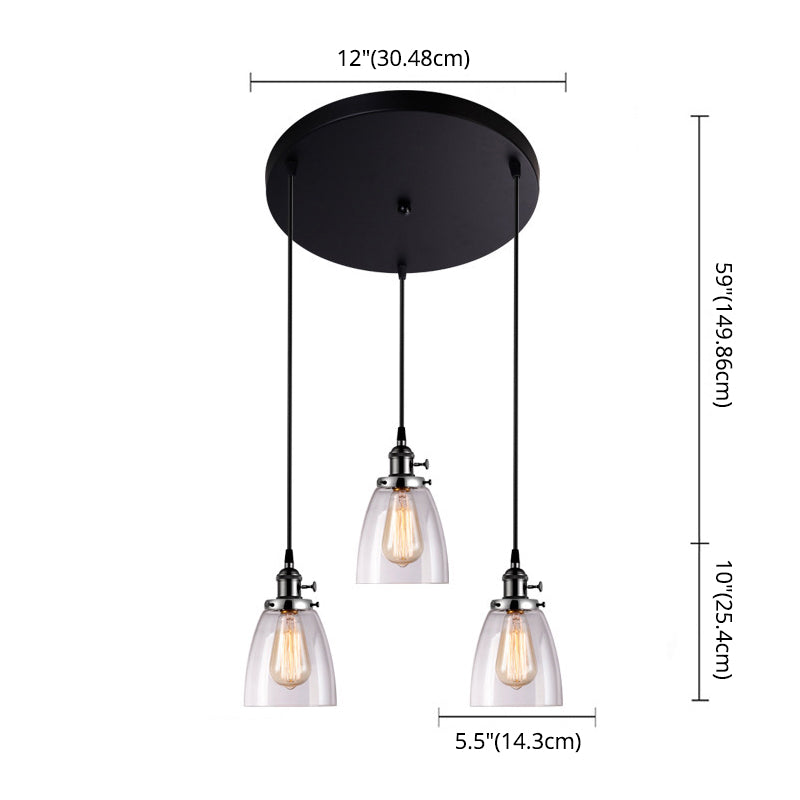 Industrial Glass Pendant Lights For Bar - 3 Tapered Pendants On Hanging Cord