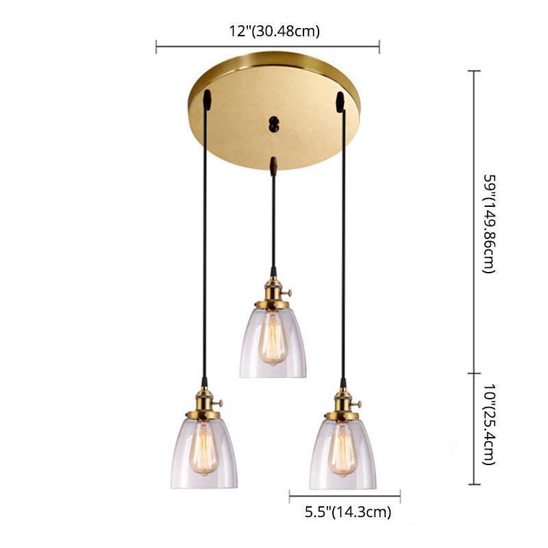 Industrial Glass Pendant Lights For Bar - 3 Tapered Pendants On Hanging Cord