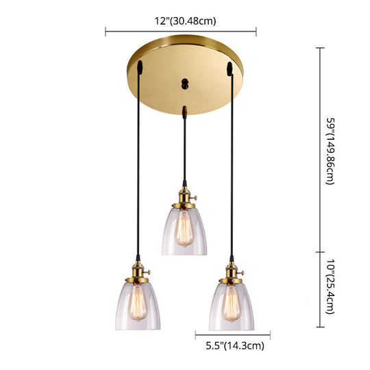 Industrial Glass Pendant Lights For Bar - 3 Tapered Pendants On Hanging Cord