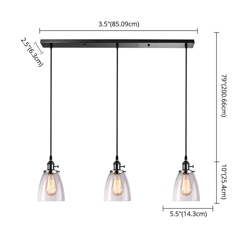 Industrial Glass Pendant Lights For Bar - 3 Tapered Pendants On Hanging Cord