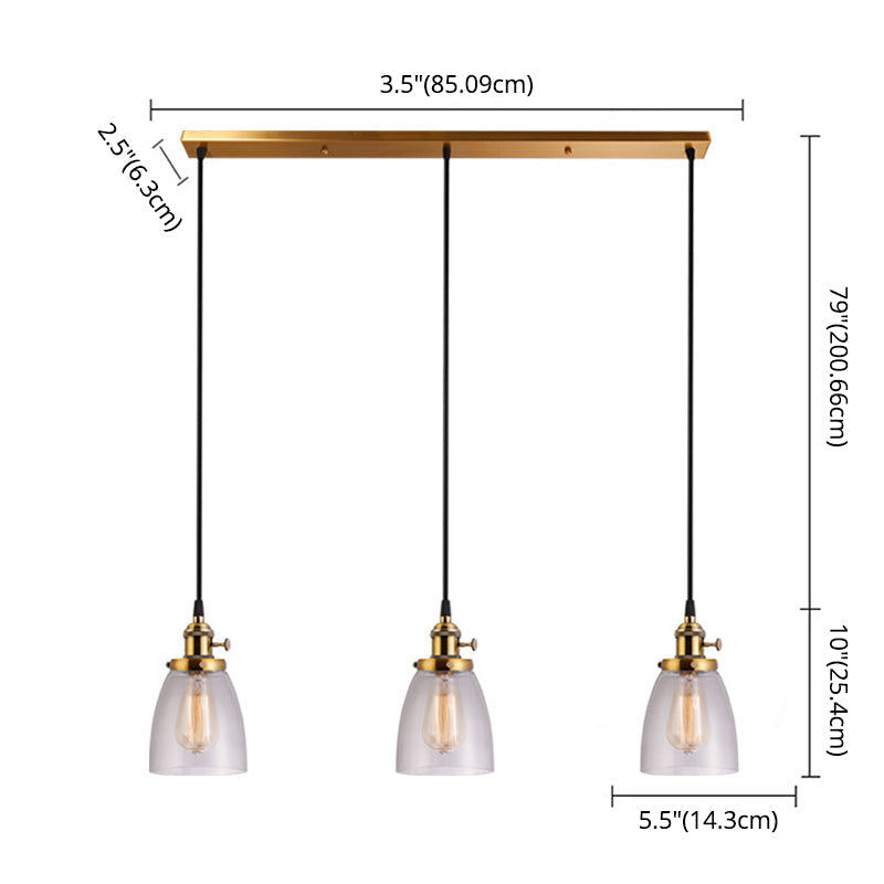 Industrial Glass Pendant Lights For Bar - 3 Tapered Pendants On Hanging Cord