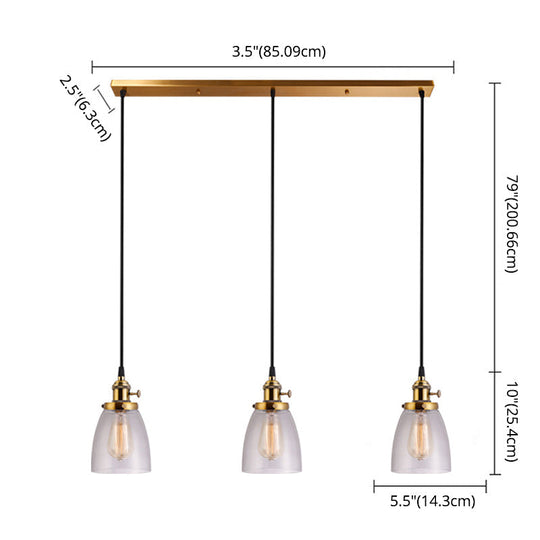 Industrial Glass Pendant Lights For Bar - 3 Tapered Pendants On Hanging Cord