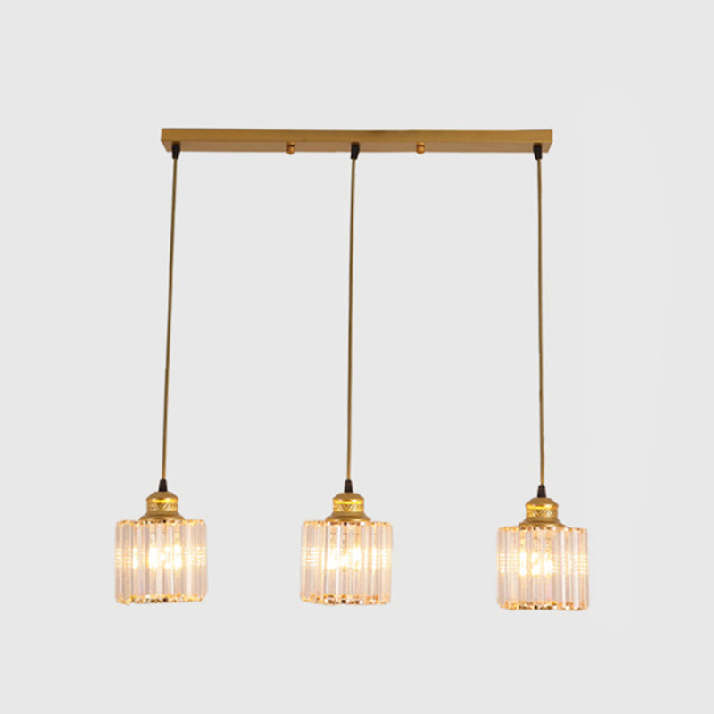 Industrial Ribbed Glass Hanging Ceiling Light With 3 Cylinder Shades - Perfect For Restaurants