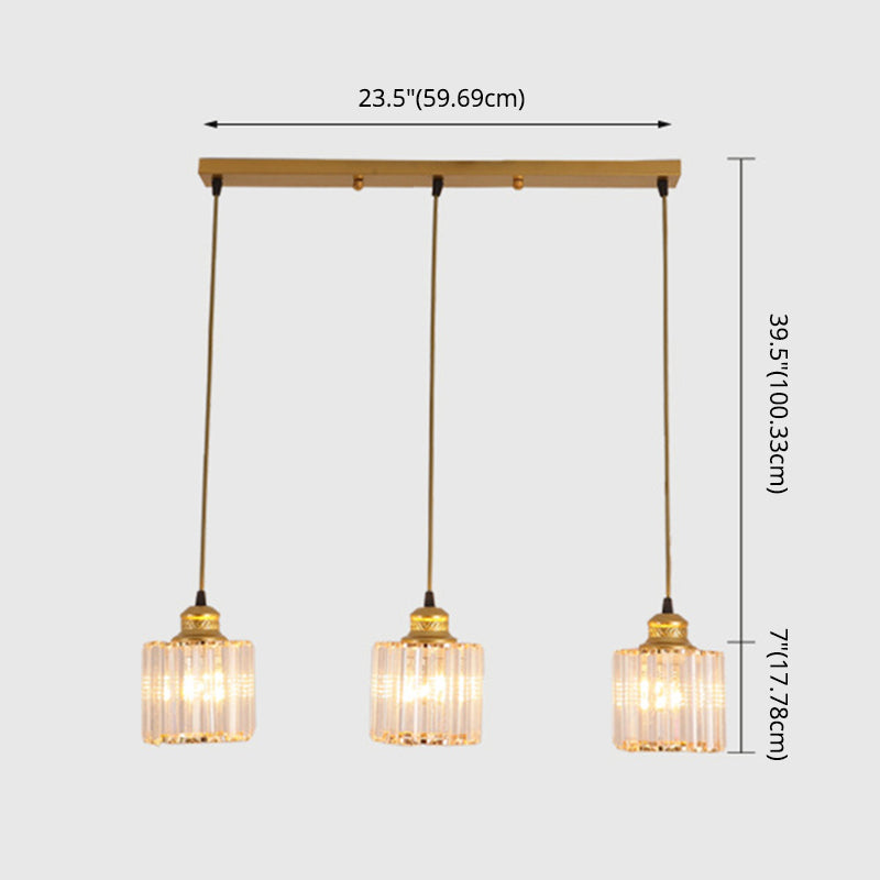 Industrial Ribbed Glass Hanging Ceiling Light With 3 Cylinder Shades - Perfect For Restaurants