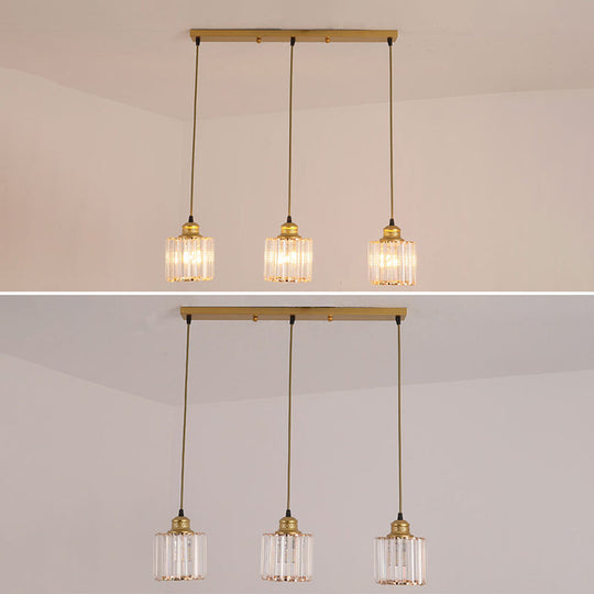 Industrial Ribbed Glass Hanging Ceiling Light With 3 Cylinder Shades - Perfect For Restaurants