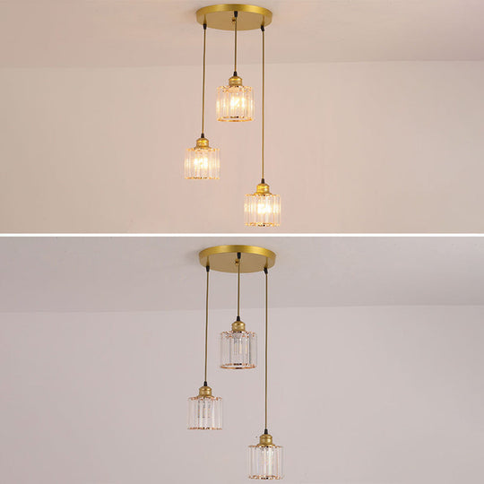 Industrial Ribbed Glass Hanging Ceiling Light With 3 Cylinder Shades - Perfect For Restaurants