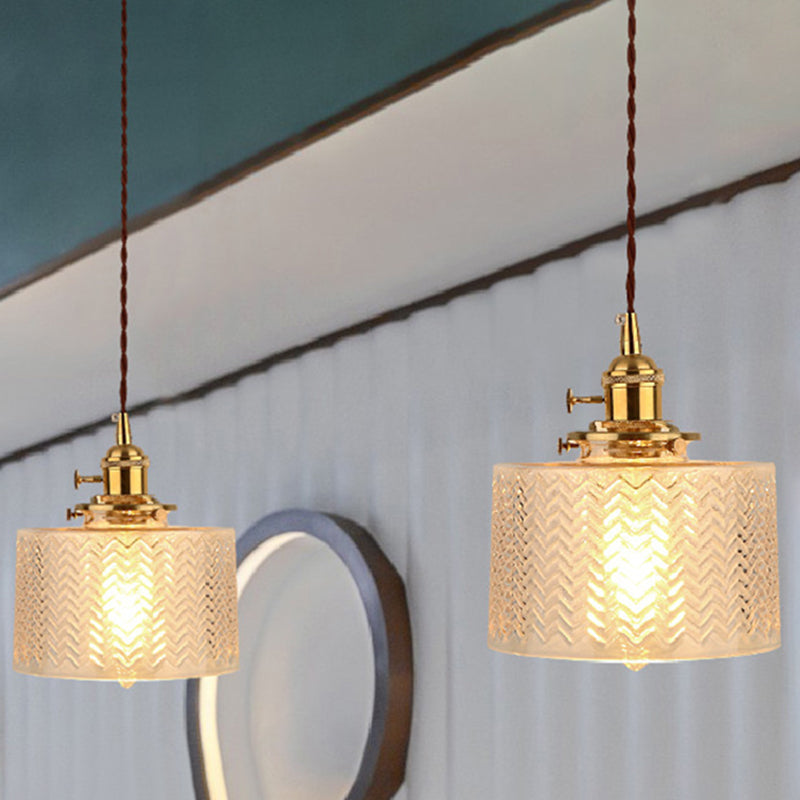 Industrial Cylinder Pendant Light Fixture With Rippled Glass For Bar