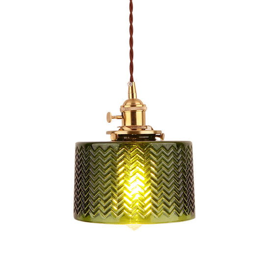 Industrial Cylinder Pendant Light Fixture With Rippled Glass For Bar