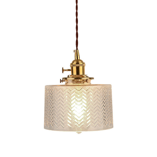 Industrial Cylinder Pendant Light Fixture With Rippled Glass For Bar Clear