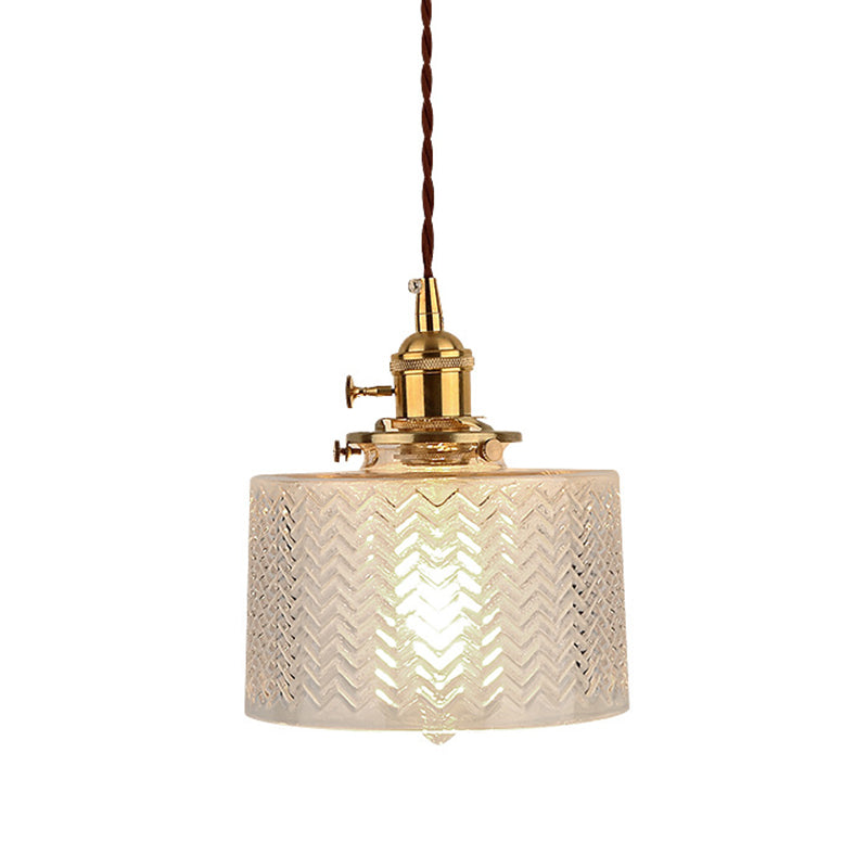 Industrial Cylinder Pendant Light Fixture With Rippled Glass For Bar