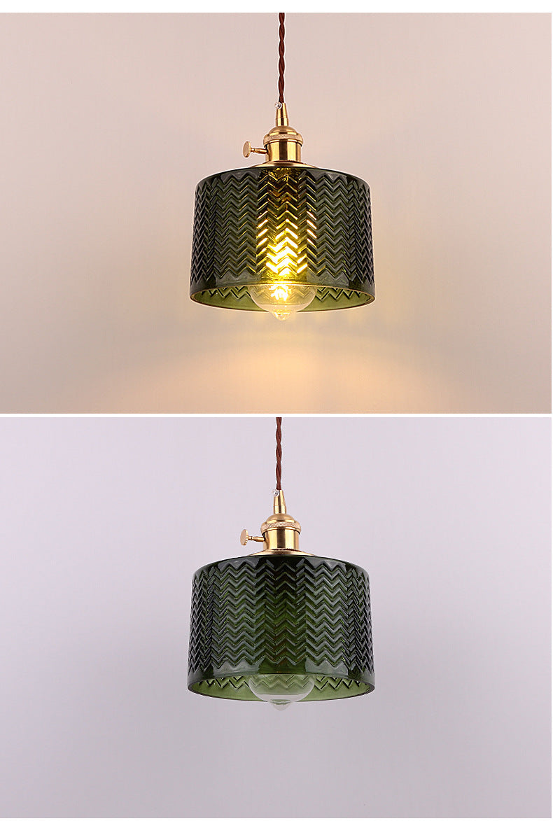 Industrial Cylinder Pendant Light Fixture With Rippled Glass For Bar