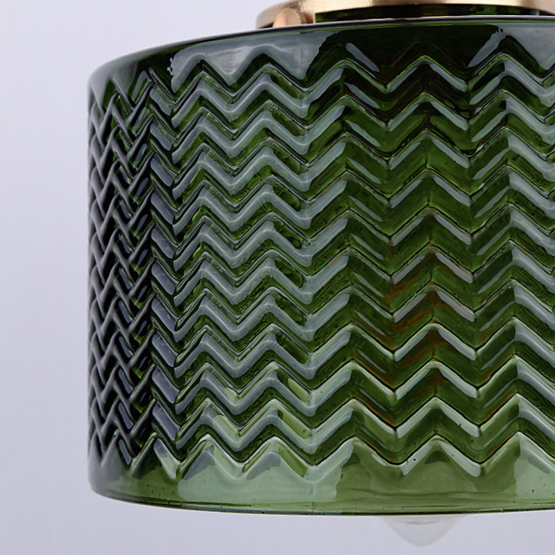 Industrial Cylinder Pendant Light Fixture With Rippled Glass For Bar