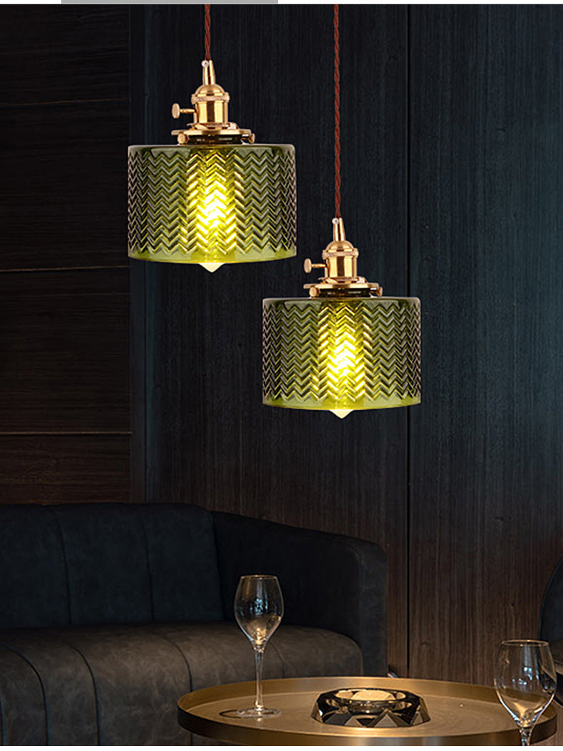 Industrial Cylinder Pendant Light Fixture With Rippled Glass For Bar