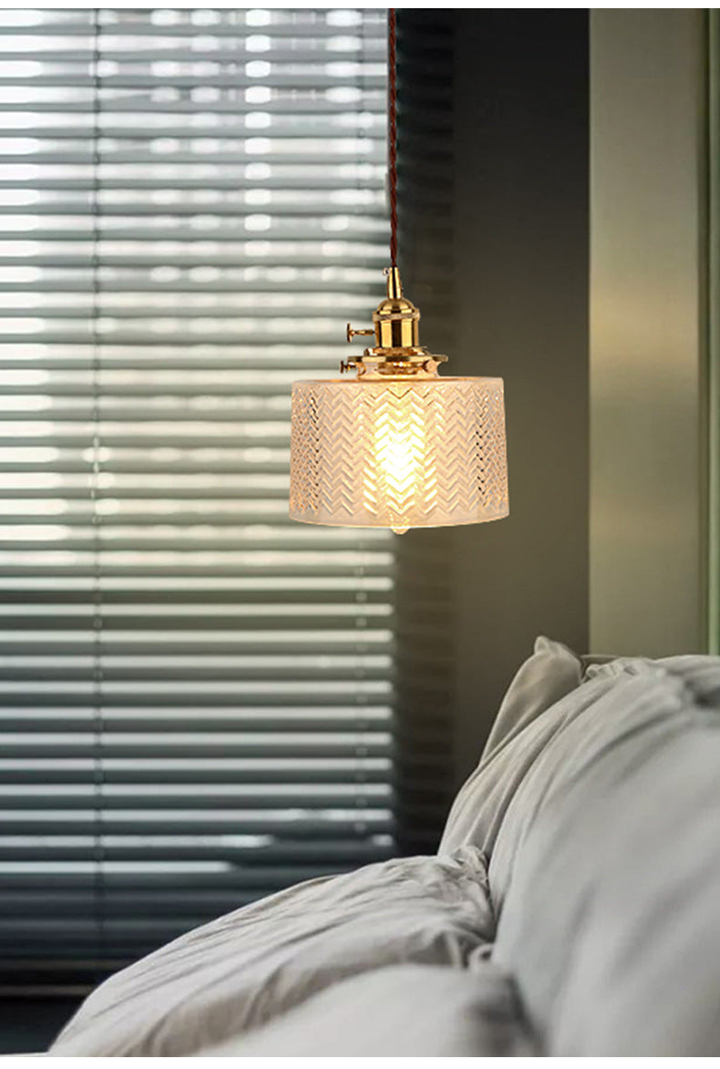 Industrial Cylinder Pendant Light Fixture With Rippled Glass For Bar