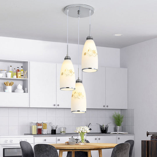 Modern White Glass Hanging Pendant: 3-Light Bottle Multi-Pendant For Restaurants