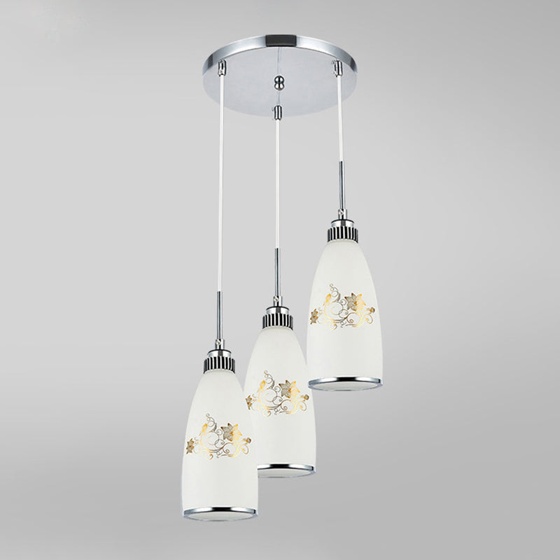 Modern White Glass Hanging Pendant: 3-Light Bottle Multi-Pendant For Restaurants