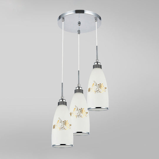 Modern White Glass Hanging Pendant: 3-Light Bottle Multi-Pendant For Restaurants / Round