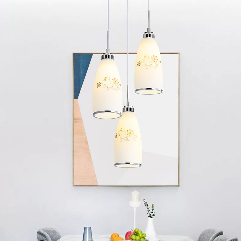 Modern White Glass Hanging Pendant: 3-Light Bottle Multi-Pendant For Restaurants