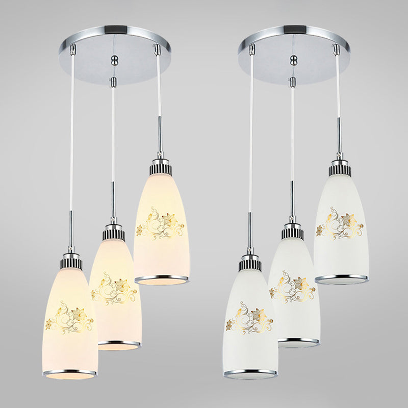 Modern White Glass Hanging Pendant: 3-Light Bottle Multi-Pendant For Restaurants