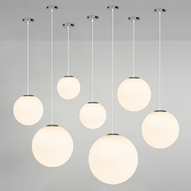 Modern 1 Light Glass Ball Pendant For Clothing Store Ceiling Simple & White