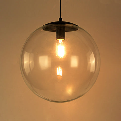 Industrial Globe Pendant Lighting - Clear Glass Hanging Ceiling Light Black/Chrome Various Widths